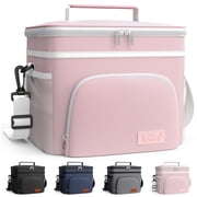 HOTOR Insulated Lunch Box for Men and Women, Portable Soft Cooler Bag with 4 Pockets, Adjustable Shoulder Strap, Light Pink