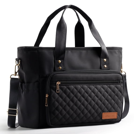 HOTOR Lunch Box for Women - Dual-Insulated Cooler Bag with Front and 2 Side Pockets, 3-Layer Leakproof, Lunch Tote for Hang & Lift, 11" x 5.5" x 8.7", Black