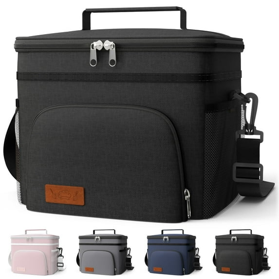 HOTOR Insulated Lunch Box for Men and Women, Portable Soft Cooler Bag with 4 Pockets, Adjustable Shoulder Strap, Black