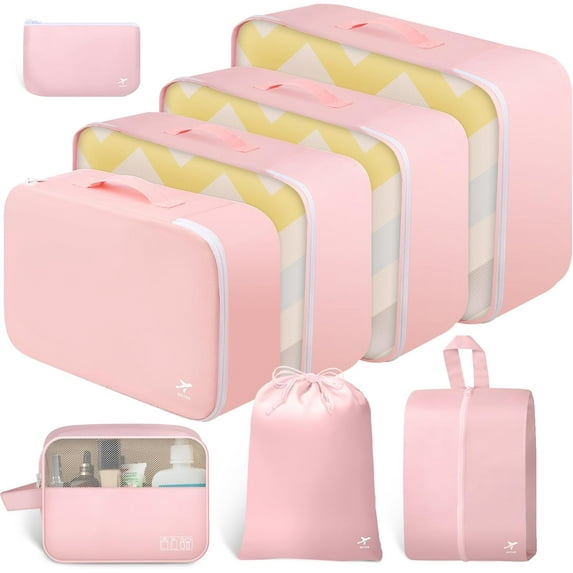 HOTOR Packing Cubes for Suitcases - 8 Pieces, Light Packing Cubes for Travel, Premium Suitcase Organizer Bags Set, Space-Saving Luggage Organizers, Travel Accessories and Essentials, Pink
