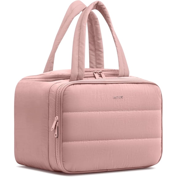 HOTOR Toiletry Bag for Women, Travel Size Toiletry, Wide-Open Makeup Bag with Handle, Wet & Dry Separation, 12.5" x 6.2" x 8.8", Dark Pink