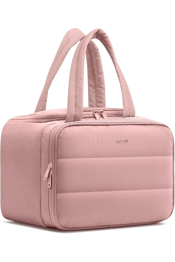 Toiletry Bag for Women, Travel Size Toiletry, Wide-Open Makeup Bag with Handle, Wet & Dry Separation, 12.5" x 6.2" x 8.8", Dark Pink