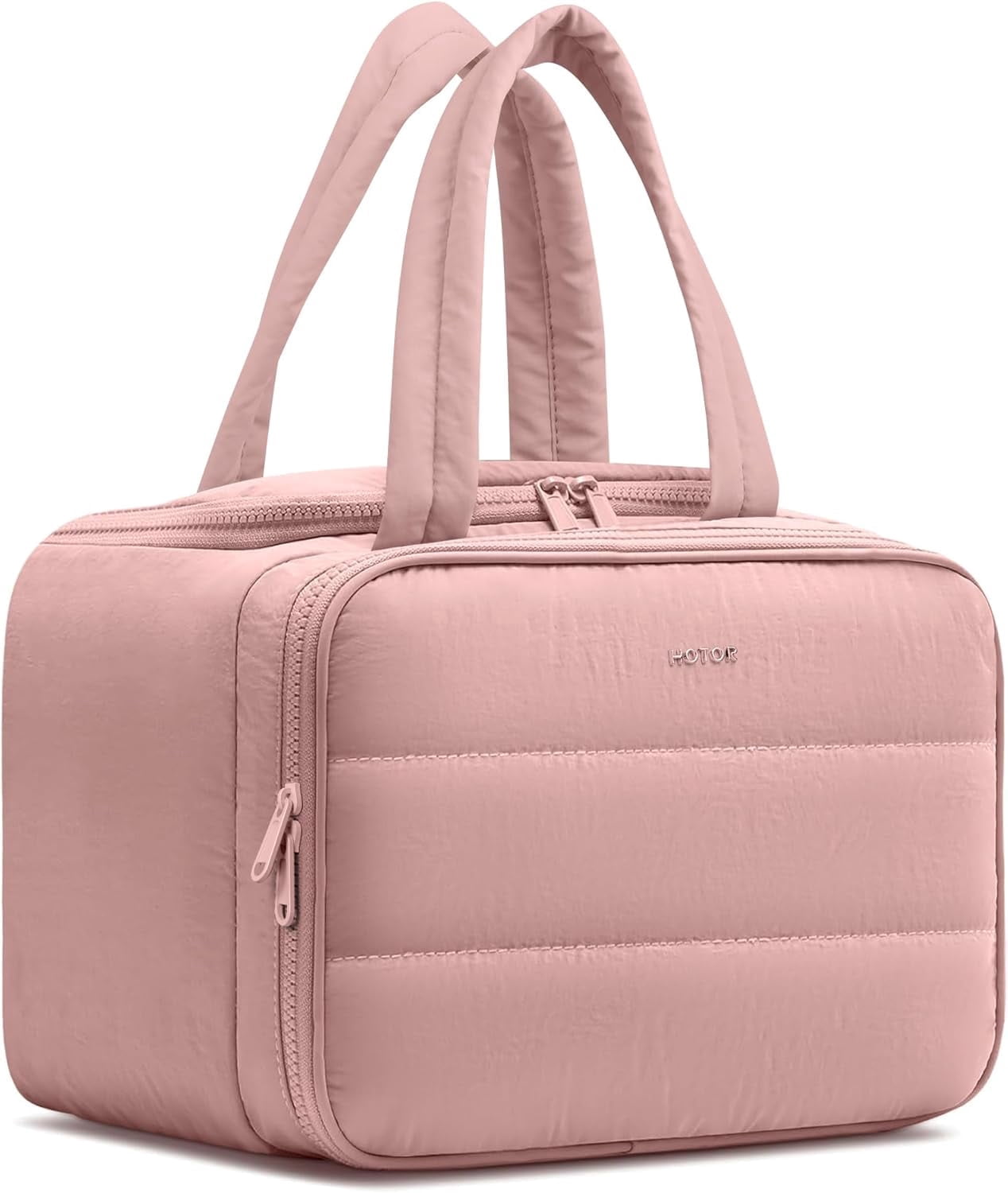 HOTOR Toiletry Bag for Women, Travel Size Toiletry, Wide-Open Makeup Bag with Handle, Wet & Dry Separation, 12.5" x 6.2" x 8.8", Dark Pink