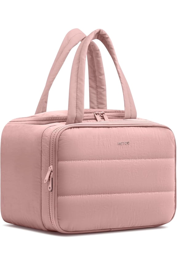 Toiletry Bag for Women, Travel Size Toiletry, Wide-Open Makeup Bag with Handle, Wet & Dry Separation, 12.5" x 6.2" x 8.8", Dark Pink