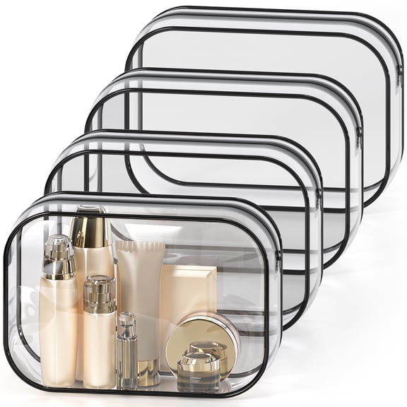 HOTOR Clear Toiletry Bag, TSA Approved, Waterproof Zippered Makeup & Toiletries Organizer, 6.0" x 8.8" x 2.2", 4-Pack