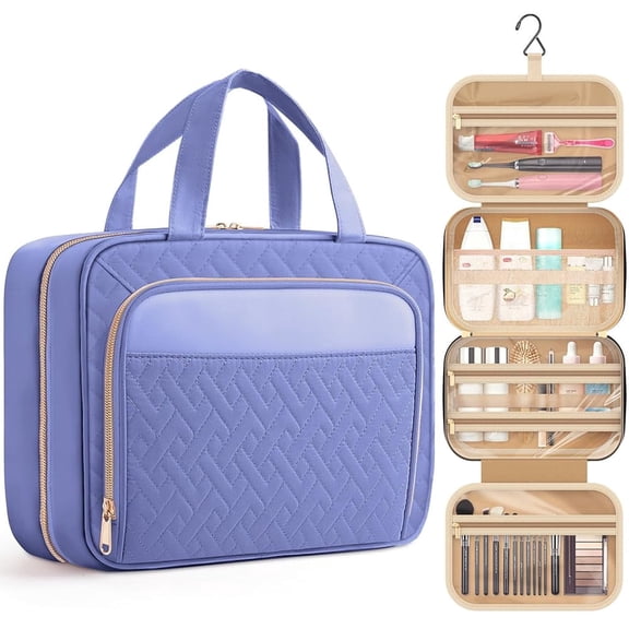 HOTOR Toiletry Bag, Waterproof Hanging Organizer for Travel Size Toiletries, Makeup & Cosmetic Bag for Women & Men, 11.0'' x 3.2'' x 8.9'', Aegean-Blue