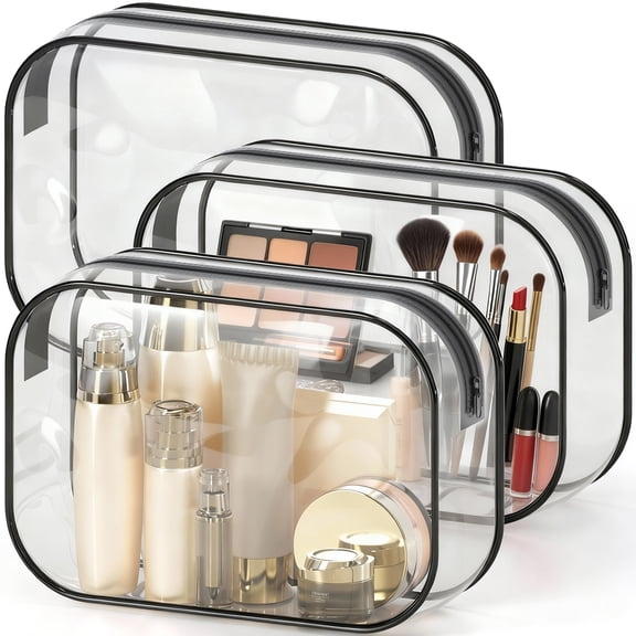 HOTOR Clear Toiletry Bag, TSA Approved, Waterproof Zippered Makeup & Toiletries Organizer, 6.0" x 8.8" x 2.2", 3-Pack