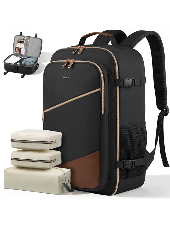 Travel Backpack for Women, TSA-Friendly Carry-On Bag with Packing Cubes, Multi-Compartment, Water-Resistant Lightweight Travel Bag, Black,17" x 13" x 7.9"
