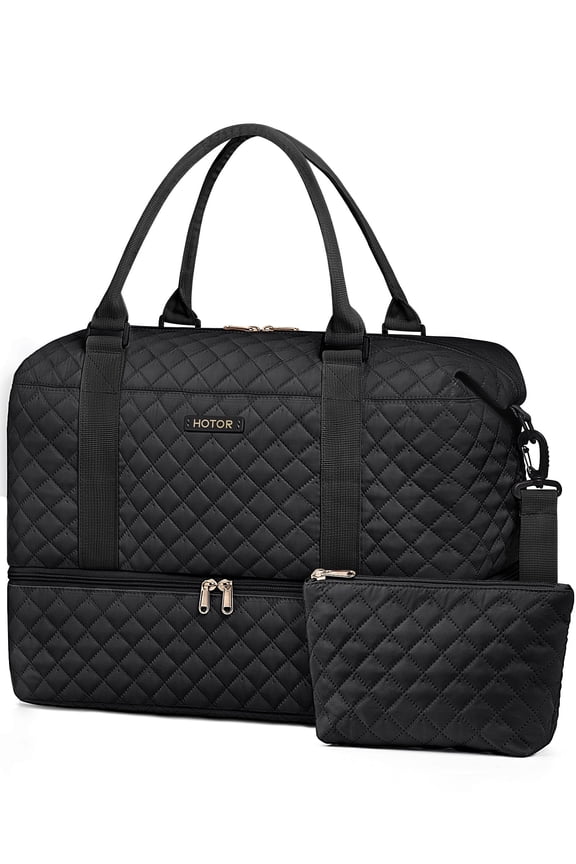 Travel Duffel Bag with Shoe Compartment, Carry-on Size, 15.5" x 18.0" x 8.5", Black