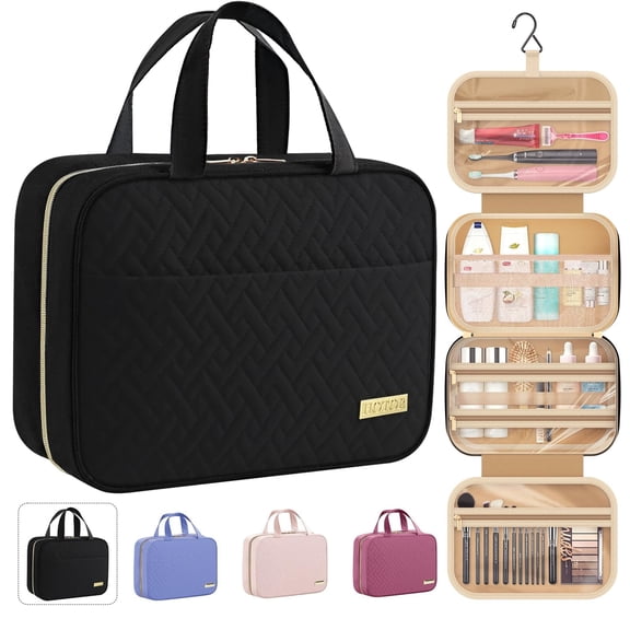 HOTOR Travel Toiletry Bag - Hanging Toiletry Bag for Women & Men, Makeup Bag/Big Comparment, Waterproof for Travel Accessories, Travel Essentials, Medium, Black