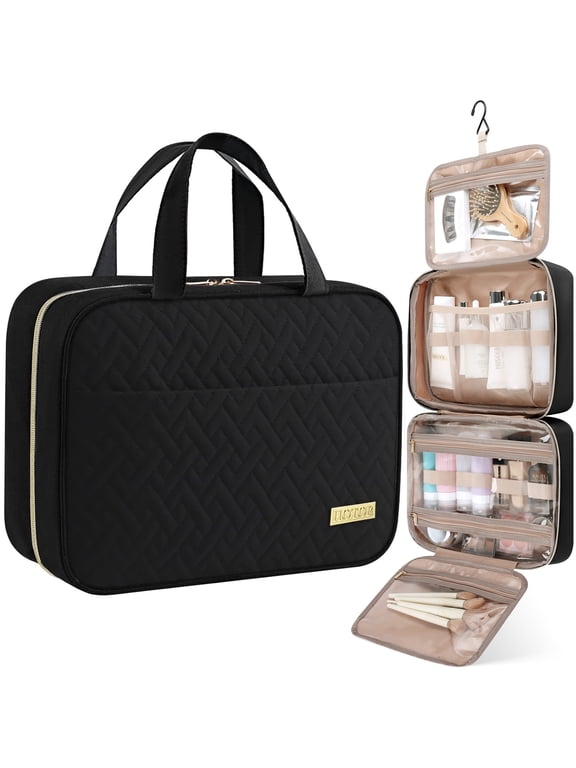 Travel Toiletry Bag for Women & Men, Spacious Hanging Hook Makeup Bag for Travel Size Toiletries, Black