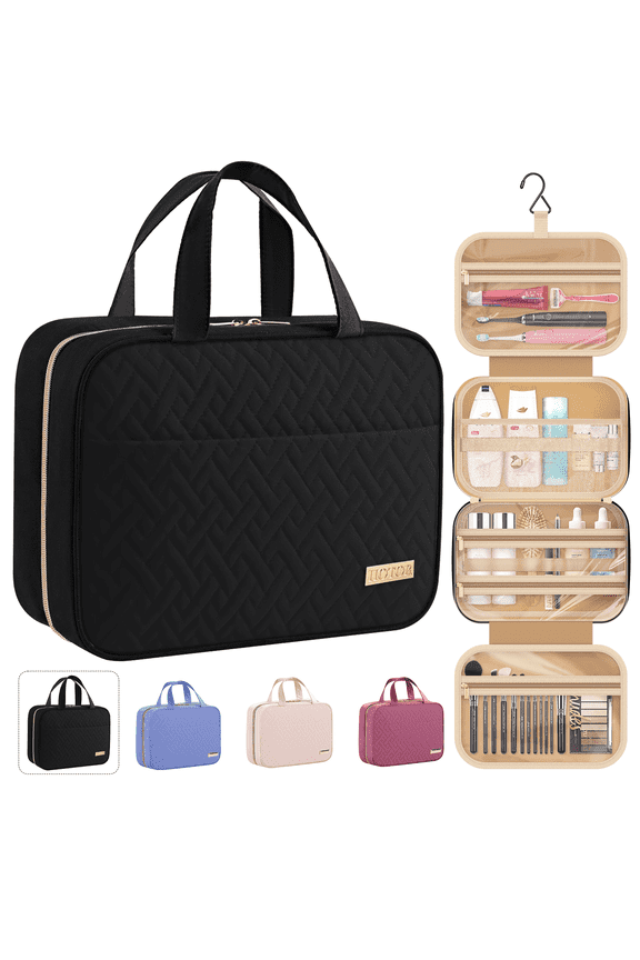 Travel Toiletry Bag for Women & Men, Spacious Hanging Hook Makeup Bag for Travel Size Toiletries, Black
