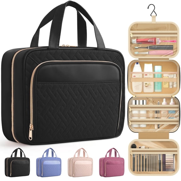 HOTOR Travel Toiletry Bag w/Hanging Hook - Spacious Toiletry Bag Essentials for Women & Men, Makeup Bag/Big Comparment, Waterproof for Travel Accessories , Large, Black