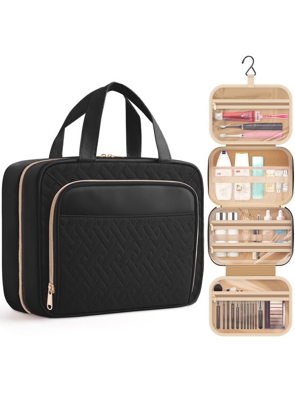 Toiletry Bag, Waterproof Hanging Organizer for Travel Size Toiletries, Makeup & Cosmetic Bag for Women & Men, 11'' x 3.2'' x 8.9'', Black