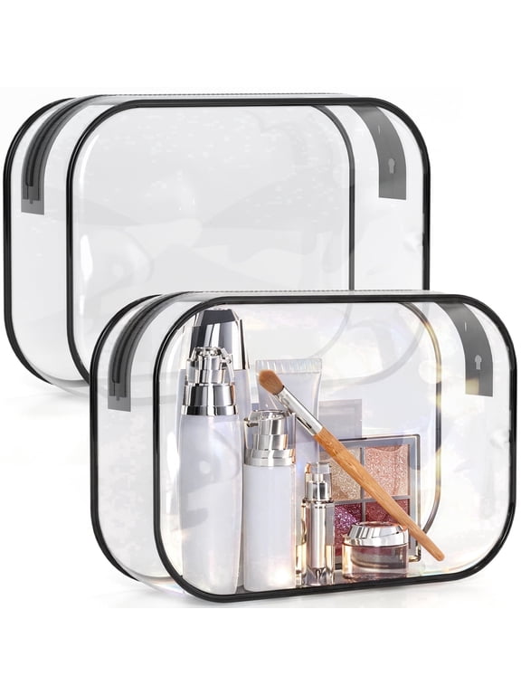 Clear Toiletry Bag, TSA Approved, Waterproof Zippered Makeup & Toiletries Organizer, 6.0" x 8.8" x 2.2", 2-Pack