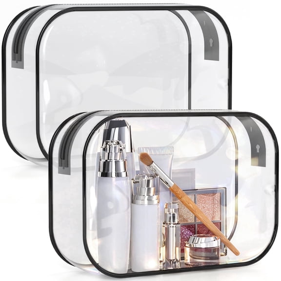 HOTOR Clear Toiletry Bag, TSA Approved, Waterproof Zippered Makeup & Toiletries Organizer, 6.0" x 8.8" x 2.2", 2-Pack