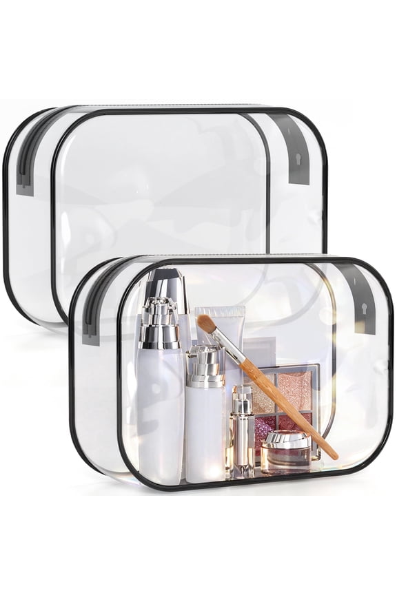 Clear Toiletry Bag, TSA Approved, Waterproof Zippered Makeup & Toiletries Organizer, 6.0" x 8.7" x 2.1", 2-Pack