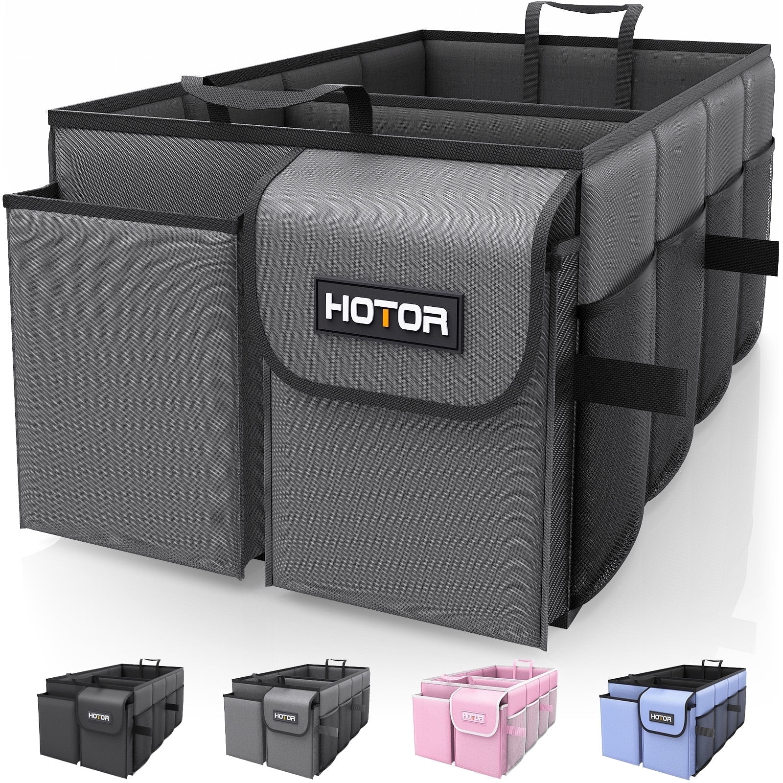 HOTOR Trunk Organizer for Car and SUV - Large-Capacity Car Organizer with Multiple Compartments, Foldable Car Organization for Car Accessories, Tools, Sundries, Gray