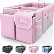 HOTOR Trunk Organizer for Car and SUV - Large-Capacity Car Organizer with Multiple Compartments, Foldable Car Organization for Car Accessories, Tools, Sundries, Pink