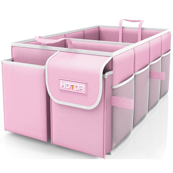 HOTOR Trunk Organizer for SUV - 2 Compartments & 6 Pockets Trunk Organizer for Car, Car Organizers and Storage, Pink