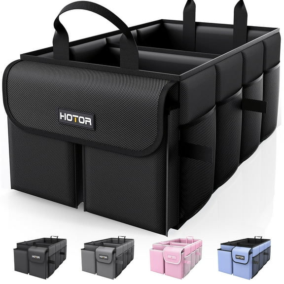 HOTOR Trunk Organizer for Car and SUV - Large-Capacity Car Organizer with Multiple Compartments, Foldable Car Organization for Car Accessories, Tools, Sundries, Black