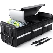 HOTOR Trunk Organizer, 3-Compartment Collapsible Car Organizer and Storage Solution with Cooler Bag, Portable Car Trunk Organizer for SUV, Truck, Sedan, 33.1" x