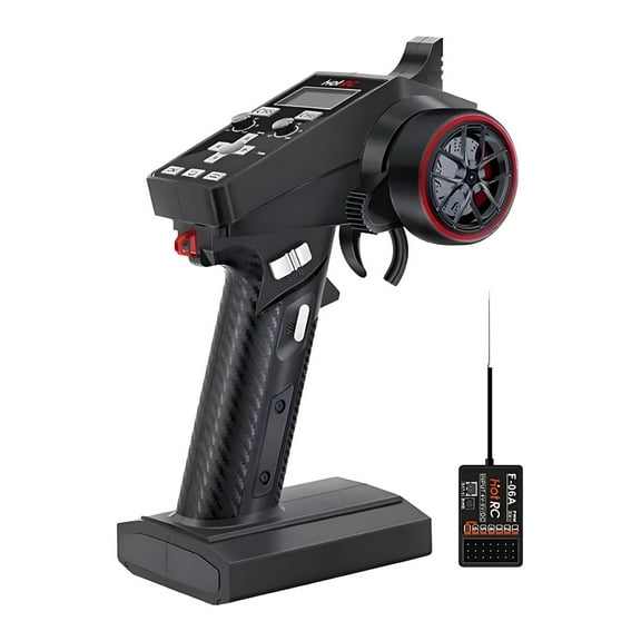 HOTRC CT-6A 2.4GHz 6-Channel RC Transmitter with F-06A Receiver, Long-Range FHSS Radio Remote Control System for RC Cars, Boats, and Trucks with LCD Display and Telemetry