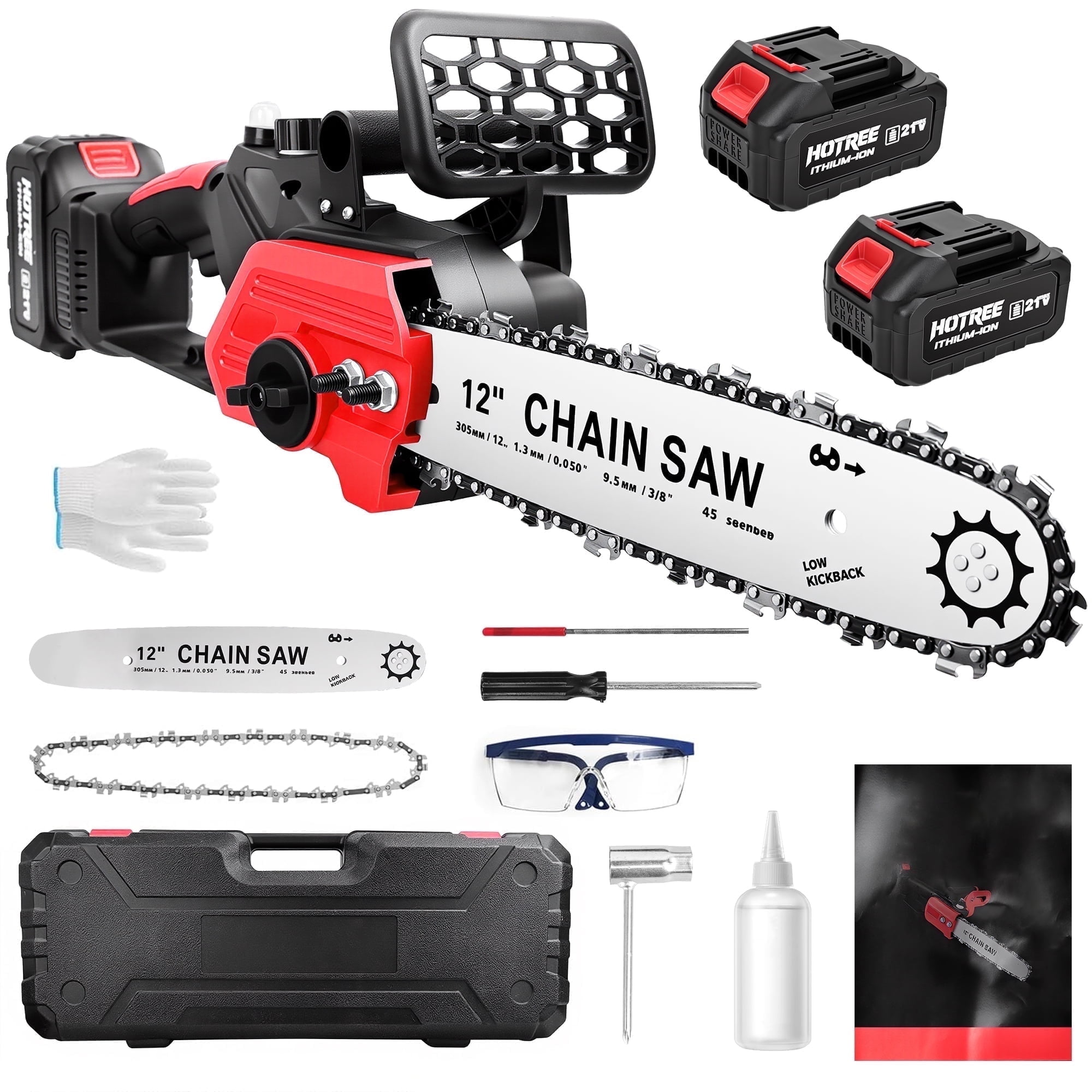Walmart discount codes: HOTREE 12 Inch Cordless Chainsaw, 21V Electric Handheld Chainsaw for Tree Trimming, Wood Cutting, Outdoor Yard Work