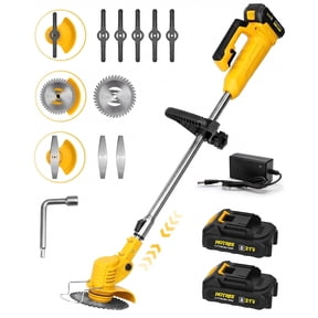 HOTREE 21V Cordless Electric Weed Eater with 2×2.0Ah Batteries, 3 Functional Blades & Adjustable Handle-Weed Wacker Edger for Yard & Garden Maintenance
