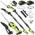 thumbnail image 1 of HOTREE 21V Cordless Pole Hedge Trimmer, 3-in-1 with 6 in Pole Saw & Branch Saw Attachment, 2.0Ah Battery & Charger, 16 ft Reach, 1 of 8
