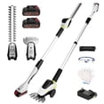 thumbnail image 1 of HOTREE 21V Cordless Pole Hedge Trimmer with 2 x 2.0Ah Batteries and Charger, 12ft Reach 3-in-1 Foldable Hedge Shrub Trimmer and Grass Shear ,Grey, 1 of 8