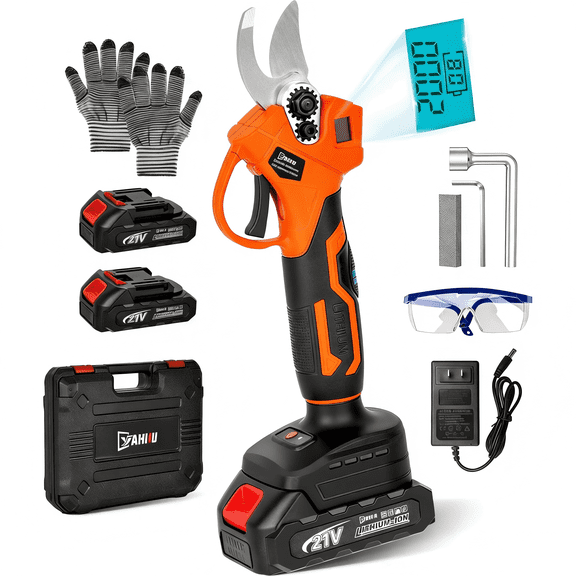 HOTREE Cordless Electric Pruning Shears with 2 Batteries, Adjustable 0.8 to 1.2 Inch Cutting Capacity and for Garden Orange