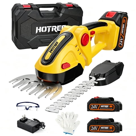 HOTREE Cordless Hedge Trimmer & Grass Shears, 90° Adjustable Head, 25,000 RPM, 2.4 lb, Up to 60 min Runtime