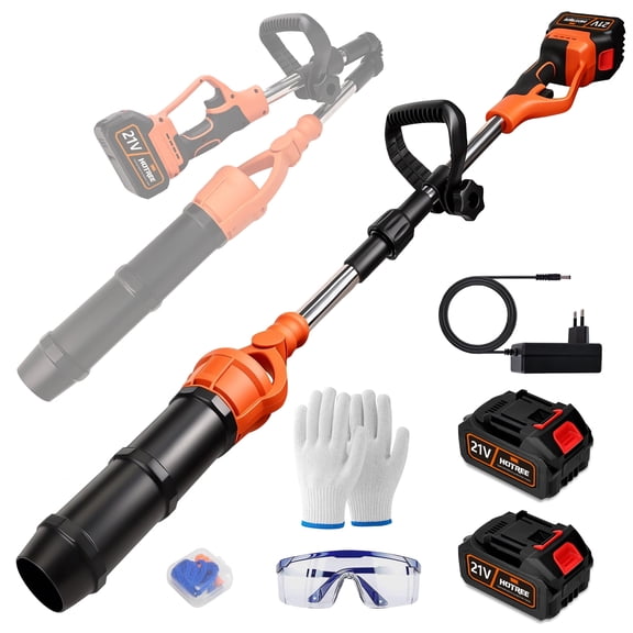 HOTREE Cordless Leaf Blower, 2*21V 400W 600CFM 150MPH, Detachable Foldable, Rotating Leaf Blower, Suitable For Gardens Patios and Streets, Orange