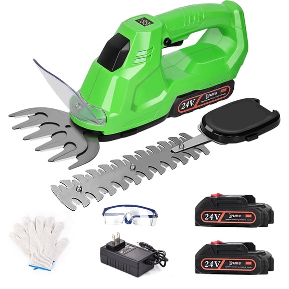 HOTREE Cordless Hedge Trimmer, Grass Shear, 2-in-1 25000 RPM, Battery Level Indicator, for Shrubs, Gardens, Patios, and Lawns