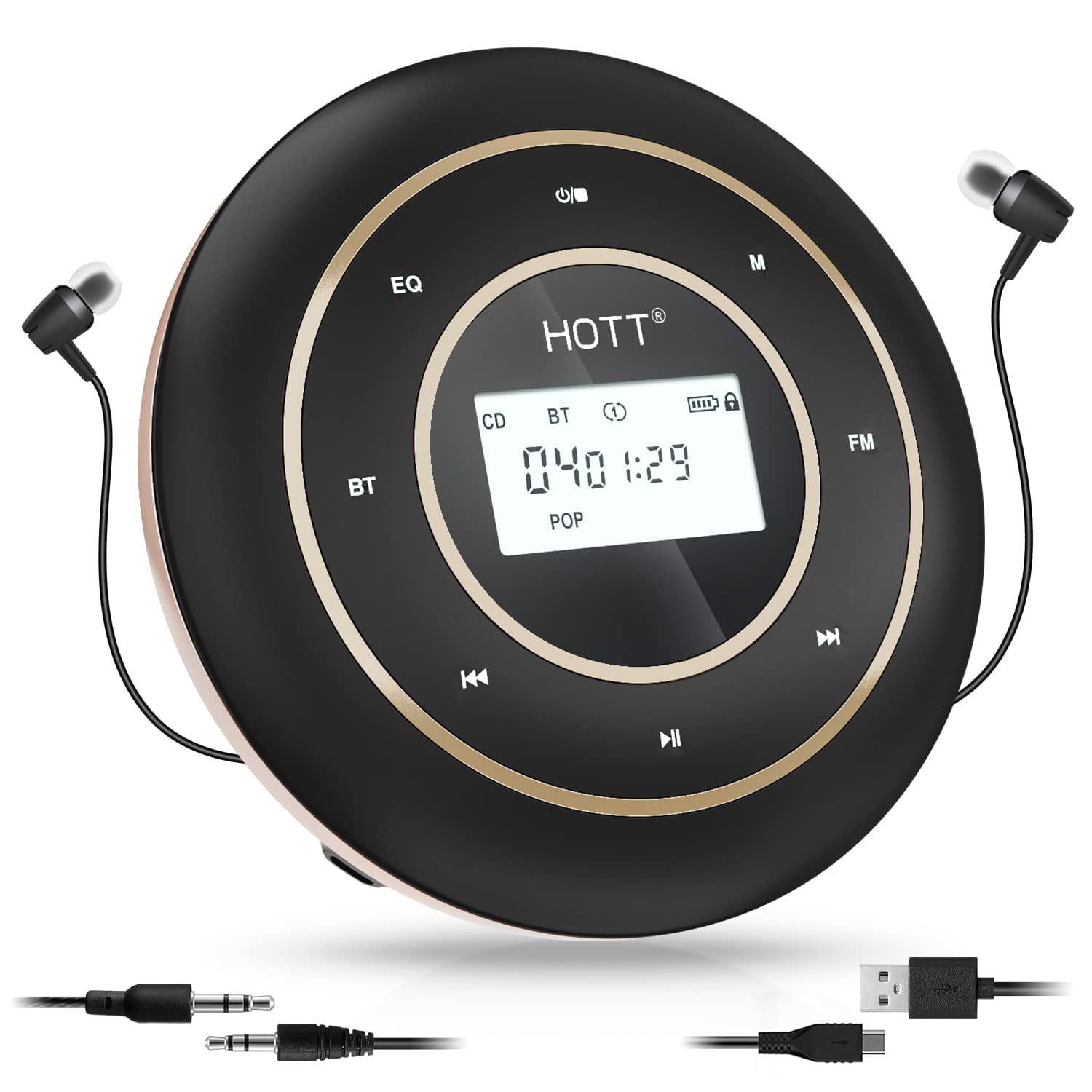 "HOTT C105 Portable CD Player with HiFi Bluetooth 5.0, FM Transmitter, and 2.1"" Display