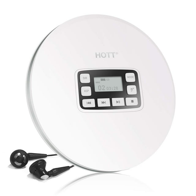 HOTT Portable CD Player CD611 Small Walkman CD Player with Stereo Headphones USB Cable LED Display Anti-Skip Anti-Shock Personal Compact Disc Music Player White
