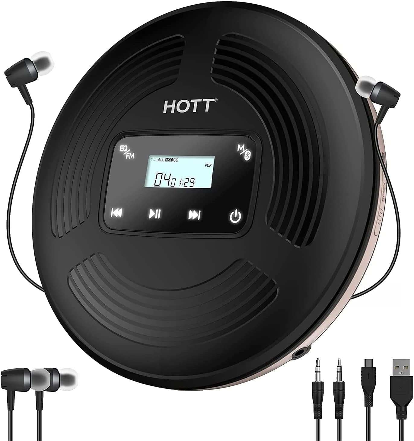 HOTT Rechargeable Portable CD Player Bluetooth 5.0 Personal Compact