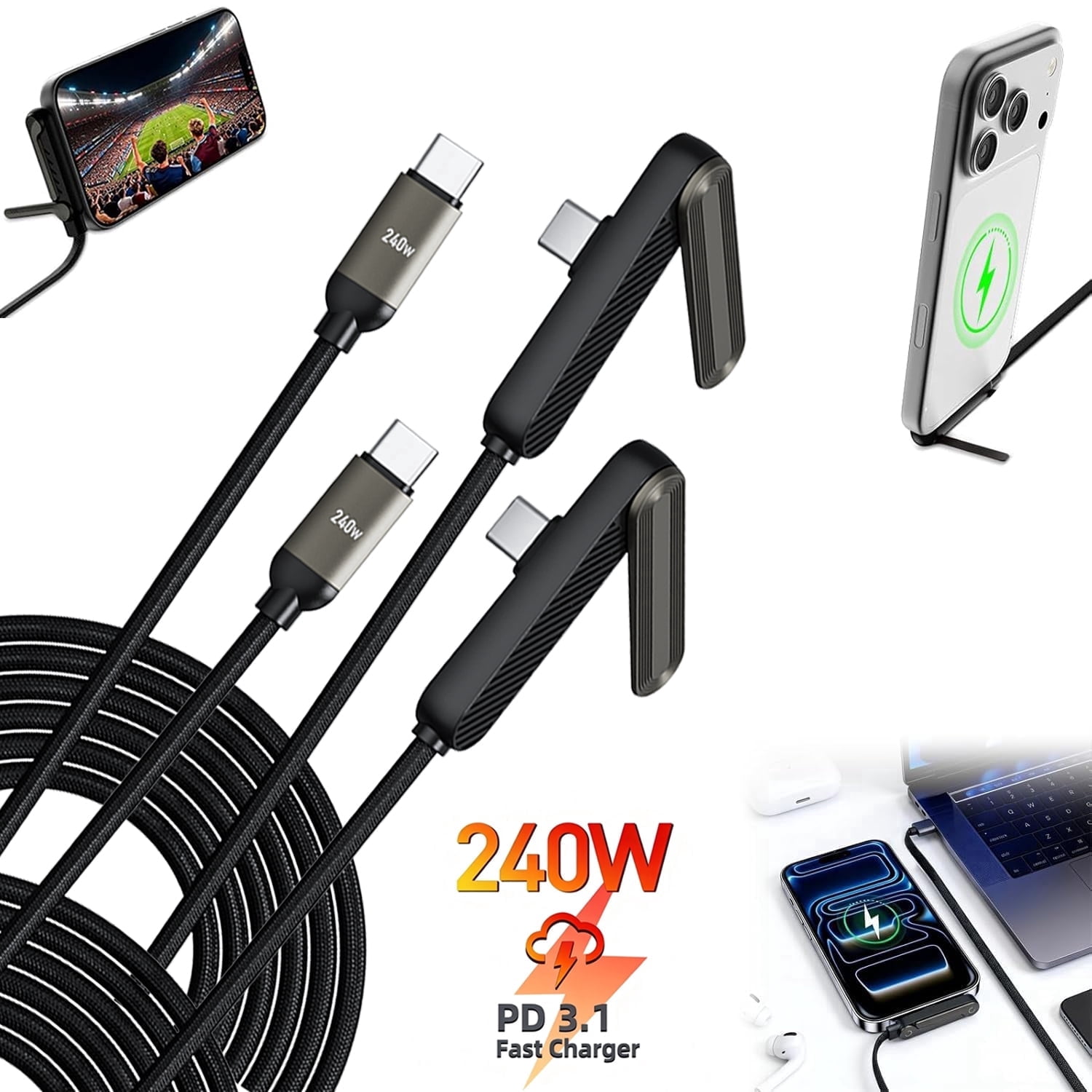 HOTU USB C to USB C Cable 240W Fast Charging Type C Charger Cord (5ft,2Pack)Braided Foldable DurableUSBC Phone Charger Cable for iPhone 17 16 Pro Max  iPad MacBook Samsung S26 S25 Ultra