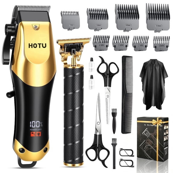 HOTU Hair Clippers for Men, 20Pcs 2-in-1 Cordless Clippers and Trimmer Beard Set with LCD Display, Professional Barber Clippers Set for Home
