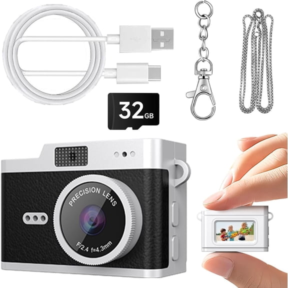HOTU Mini Digital Camera, Y2K Pocket-Size , 2MP 1080P Small Camera with 32GB Card, Video Recorder with Long Life for Travel, Party and Vlog (Black)