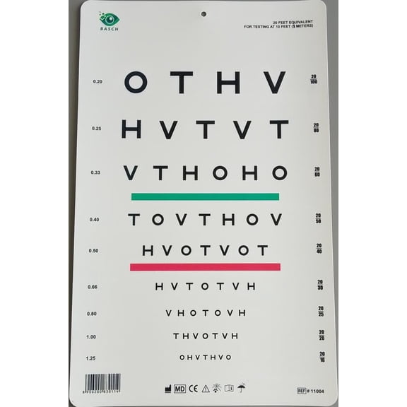 BASCH HOTV Chart with Red Green Bar Visual Acuity Test 3m / 10ft