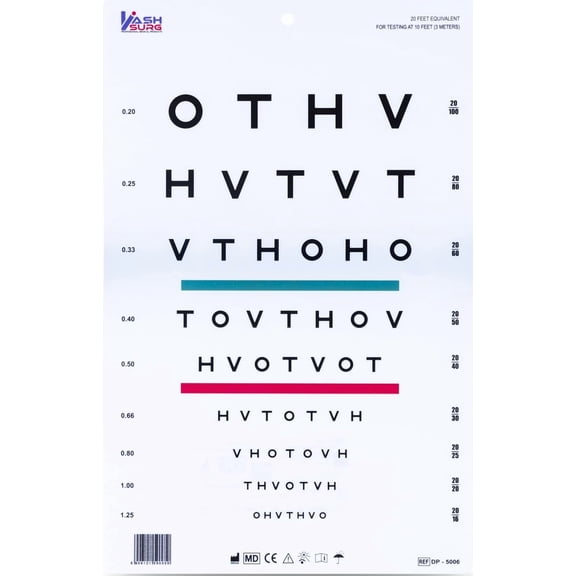 BASCH HOTV Chart with Red Green Bar Visual Acuity Test 3m / 10ft