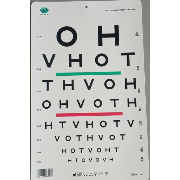 BASCH HOTV Chart with Red Green Bar Visual Acuity Test 6m / 20ft