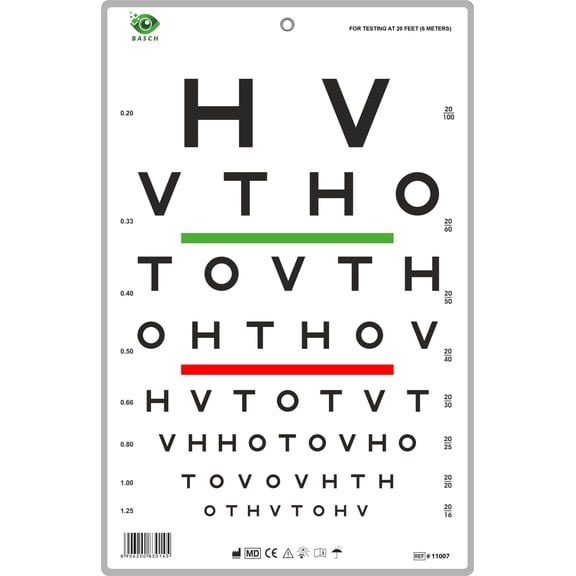 HOTV Chart with Red Green Bar Visual Acuity Test 6m / 20ft