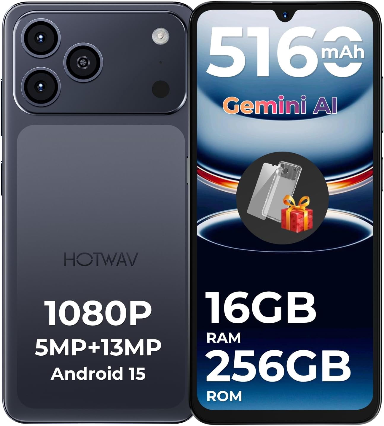 HOTWAV A17 Pro Max Mobile Phone 6.75 Inch HD , 16GB 256GB/1TB TF Android 15 Smartphone 5160 mAh Battery Quick Charge, Dual SIM 4G Mobile Phones,black