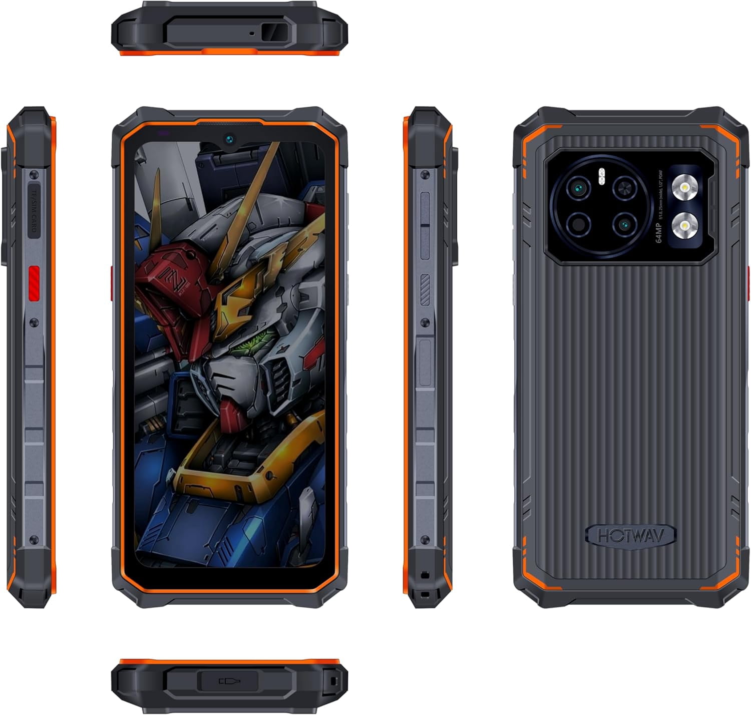 HOTWAV Cyber 13 Outdoor Mobile Phone, 16GB 128GB/1TB TF Rugged Smartphone, Android 14, 10800mAh Battery,Black