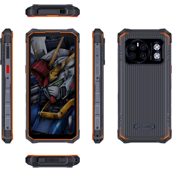 HOTWAV Cyber 13 Outdoor Mobile Phone, 16GB 128GB/1TB TF Rugged Smartphone, Android 14, 10800mAh Battery,Black