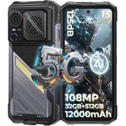 HOTWAV Hyper 8 Pro Outdoor Mobile Phone 5G, 32GB+512GB/2TB 12000mAh 55W Fast Charge, Android 15 6.8 Inch,Black