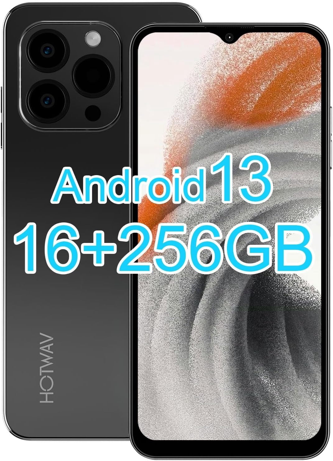 HOTWAV Note 13 Pro Smartphones 6.6'' HD 90Hz Android 13 16GB(8 8) 256GB Unlocked Mobile Phone 50MP 16MP 5160mAh Battery (Black)